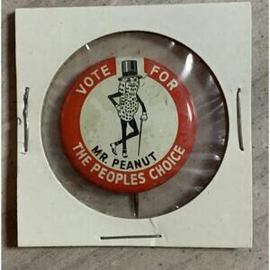 Vote For Mr. Peanut Button Peoples Choice Planters Mister Pin Vintage